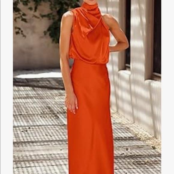 Elegant Orange Sleeveless Dress Large - Picture 6 of 6